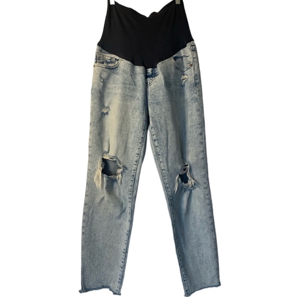 Old Navy OG Straight Full Panel Maternity Light Wash Jeans Size 6 Distressed - Picture 2 of 16